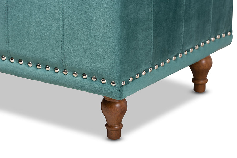 Baxton Studio Kaylee Modern and Contemporary Teal Blue Velvet Fabric Upholstered Button-Tufted Storage Ottoman Bench