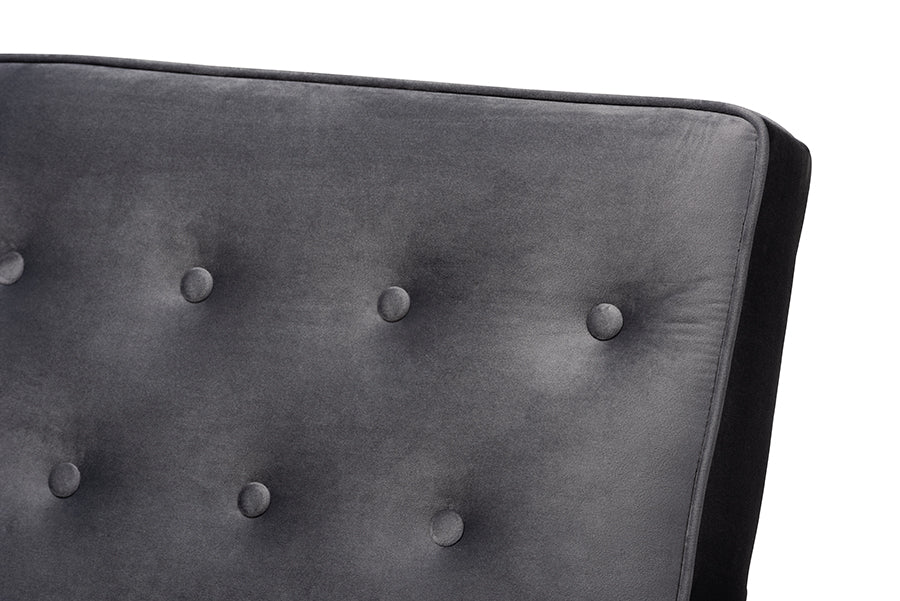 Baxton Studio Sorrento Mid-century Modern Grey Velvet Fabric Upholstered Walnut Finished Wooden Lounge Chair