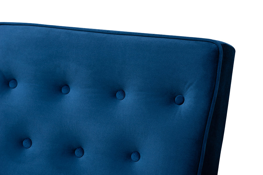 Baxton Studio Sorrento Mid-century Modern Navy Blue Velvet Fabric Upholstered Walnut Finished Wooden Lounge Chair