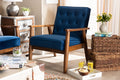 Baxton Studio Sorrento Mid-century Modern Navy Blue Velvet Fabric Upholstered Walnut Finished Wooden Lounge Chair