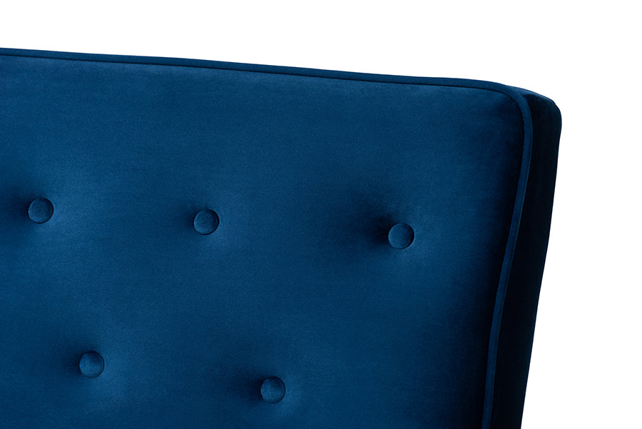 Baxton Studio Sorrento Mid-century Modern Navy Blue Velvet Fabric Upholstered Walnut Finished 3-Piece Wooden Living Room Set