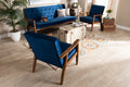 Baxton Studio Sorrento Mid-century Modern Navy Blue Velvet Fabric Upholstered Walnut Finished 3-Piece Wooden Living Room Set