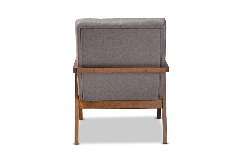 Baxton Studio Naeva Mid-Century Modern Grey Fabric Upholstered Walnut Finished Wood Armchair