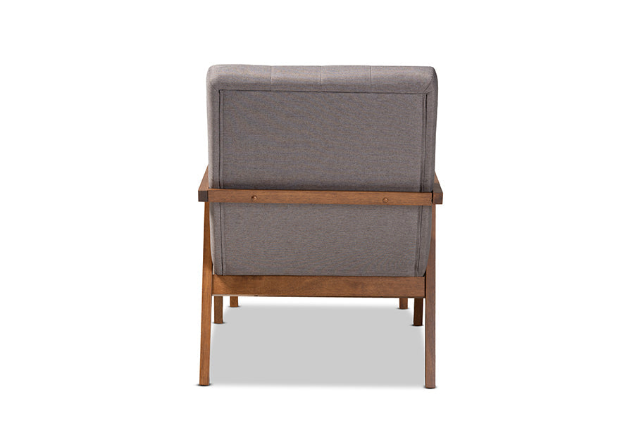 Baxton Studio Naeva Mid-Century Modern Grey Fabric Upholstered Walnut Finished Wood 2-Piece Armchair and Footstool Set