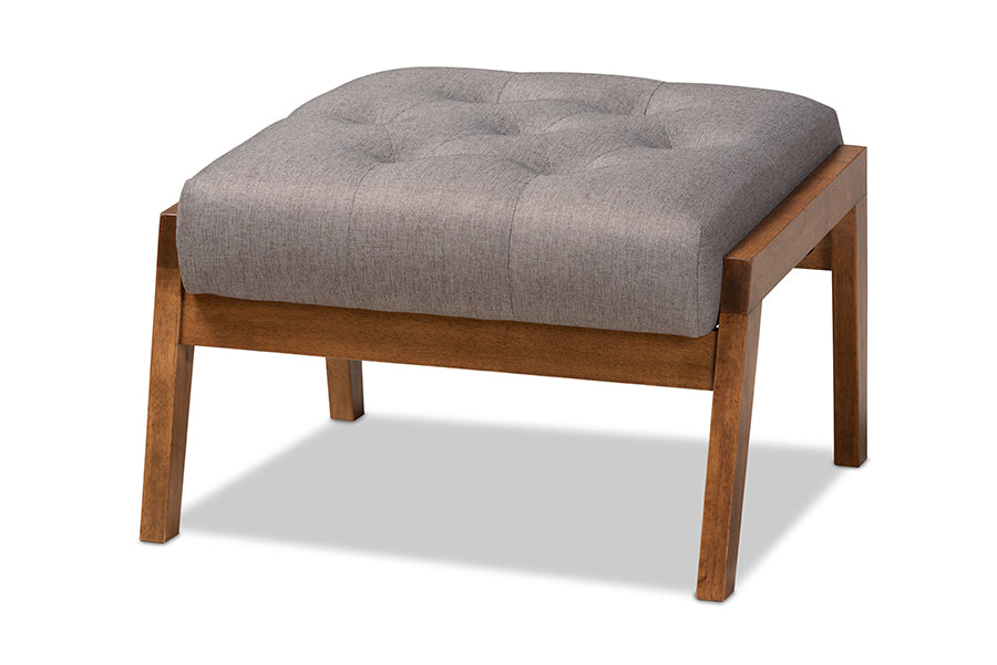 Baxton Studio Naeva Mid-Century Modern Grey Fabric Upholstered Walnut Finished Wood Footstool