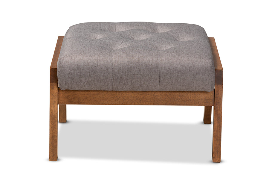 Baxton Studio Naeva Mid-Century Modern Grey Fabric Upholstered Walnut Finished Wood Footstool