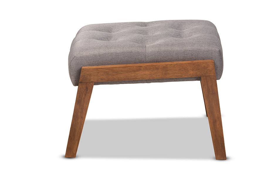 Baxton Studio Naeva Mid-Century Modern Grey Fabric Upholstered Walnut Finished Wood Footstool