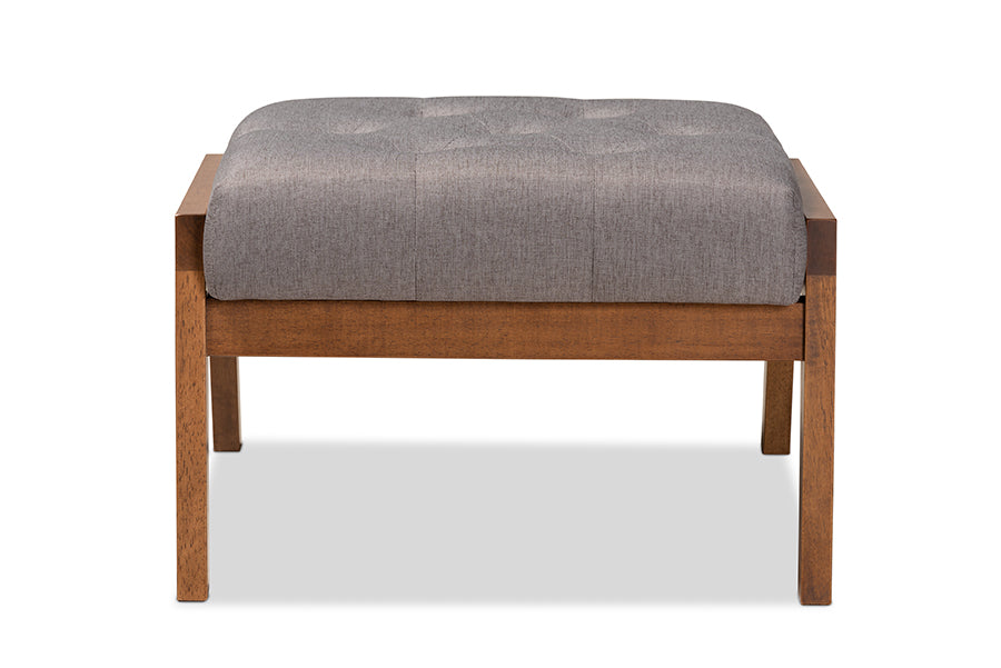 Baxton Studio Naeva Mid-Century Modern Grey Fabric Upholstered Walnut Finished Wood Footstool