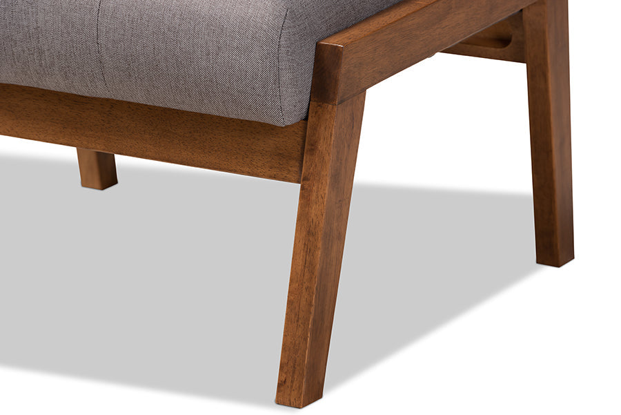 Baxton Studio Naeva Mid-Century Modern Grey Fabric Upholstered Walnut Finished Wood Footstool