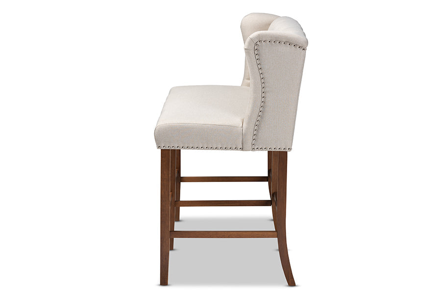 Baxton Studio Alira Modern and Contemporary Beige Fabric Upholstered Walnut Finished Wood Button Tufted Bar Stool Bench