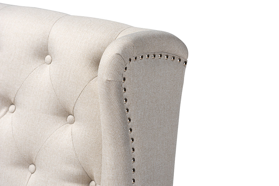 Baxton Studio Alira Modern and Contemporary Beige Fabric Upholstered Walnut Finished Wood Button Tufted Bar Stool Bench