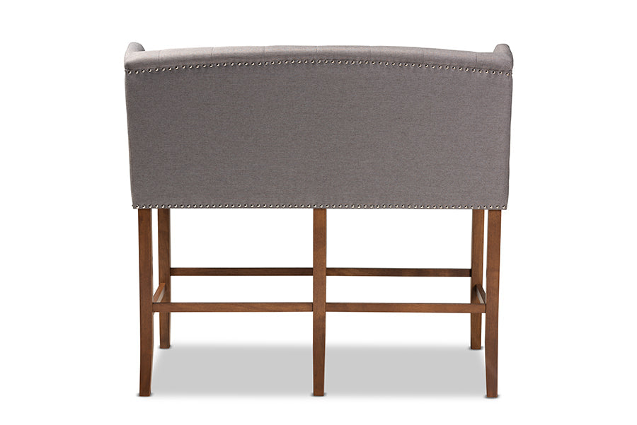 Baxton Studio Alira Modern and Contemporary Grey Fabric Upholstered Walnut Finished Wood Button Tufted Bar Stool Bench