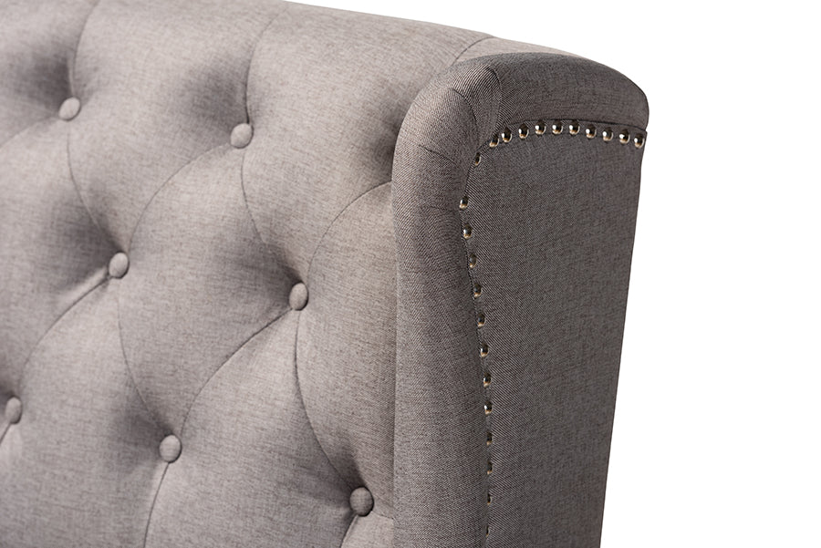 Baxton Studio Alira Modern and Contemporary Grey Fabric Upholstered Walnut Finished Wood Button Tufted Bar Stool Bench