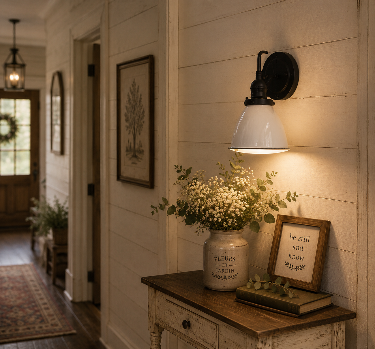 Petite White Enamel Farmhouse Wall Sconce Lighting