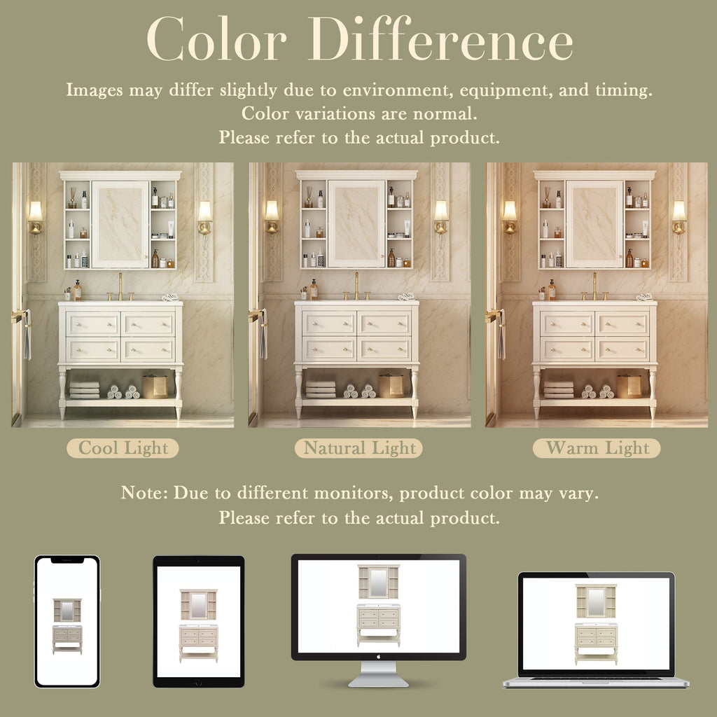 Bathroom Vanity With Medicine Cabinet, Storage Cabinet With 4 Drawers, Adjustable Shelf Mirror