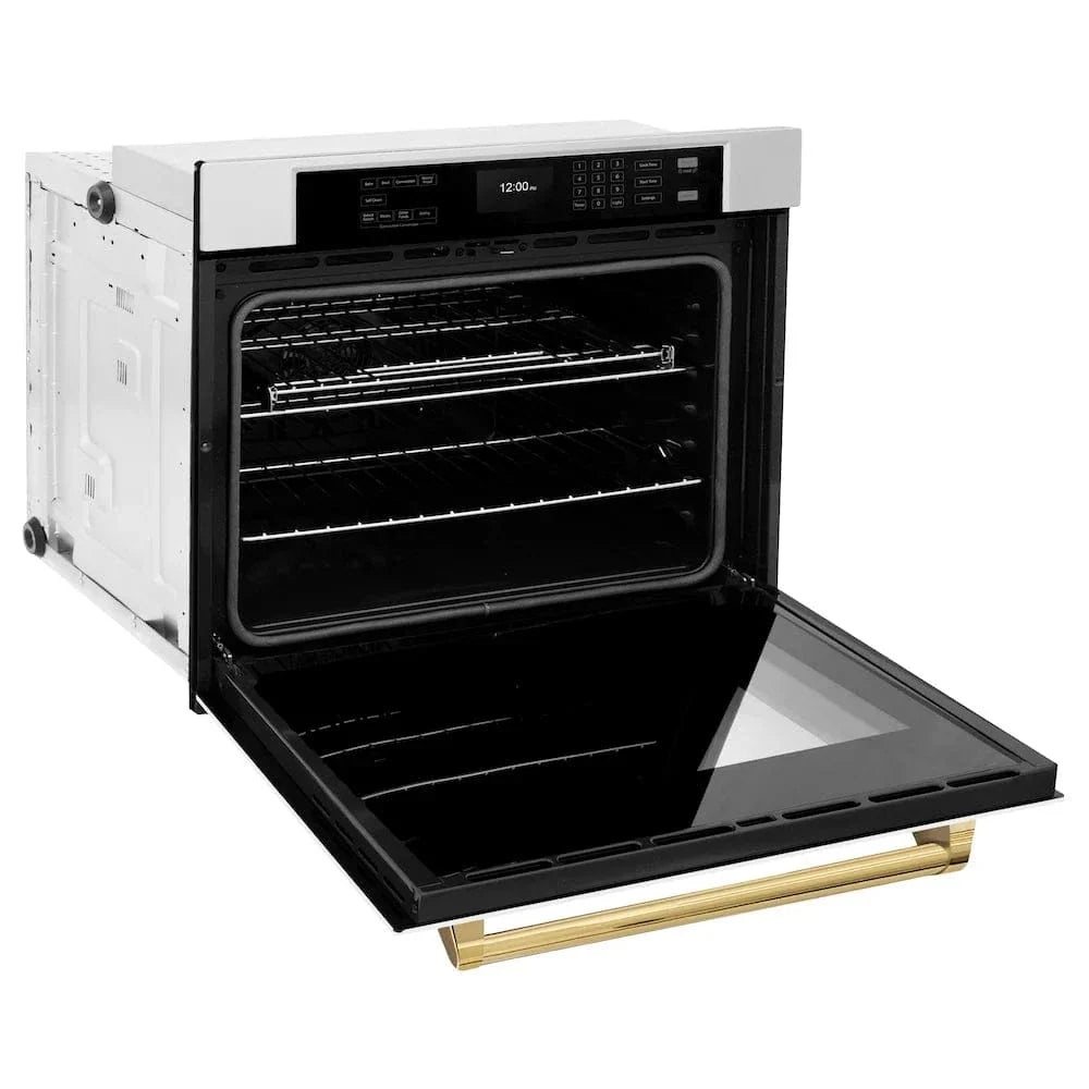 ZLINE 30" Autograph Edition Professional True Convection Single Wall Oven, Air Fry, Self Clean, White Matte, Gold WASZ-WM-30-G