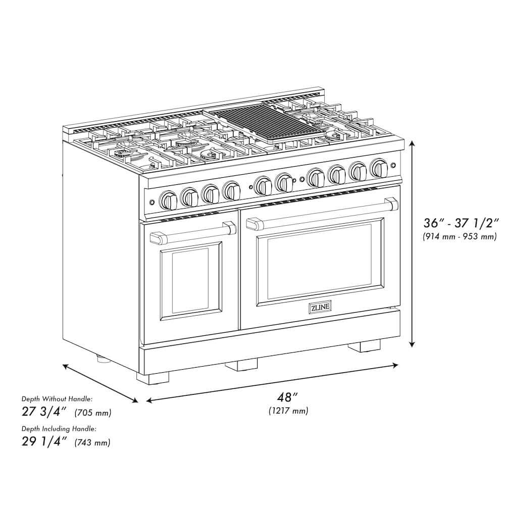 ZLINE 48" Select Dual Fuel Range Gas Cooktop Electric Convection Oven Stainless Steel Black Matte Door HDR-BLM-48