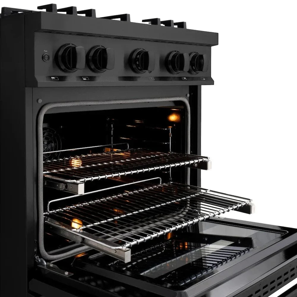 ZLINE 30" Classic Gas Range, Convection Gas Oven Black Stainless Steel Brass Burners, CGRB-BR-30