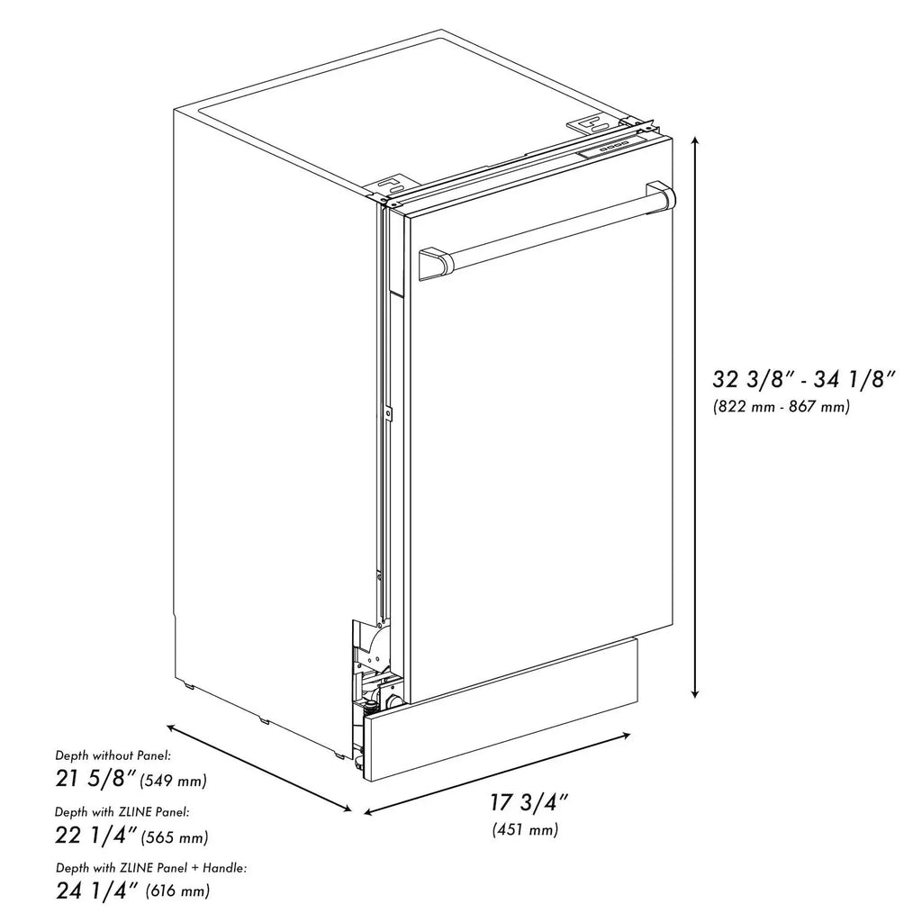 ZLINE Autograph 18" Dishwasher White Door, Black Handle DWVZ-WM-18-MB