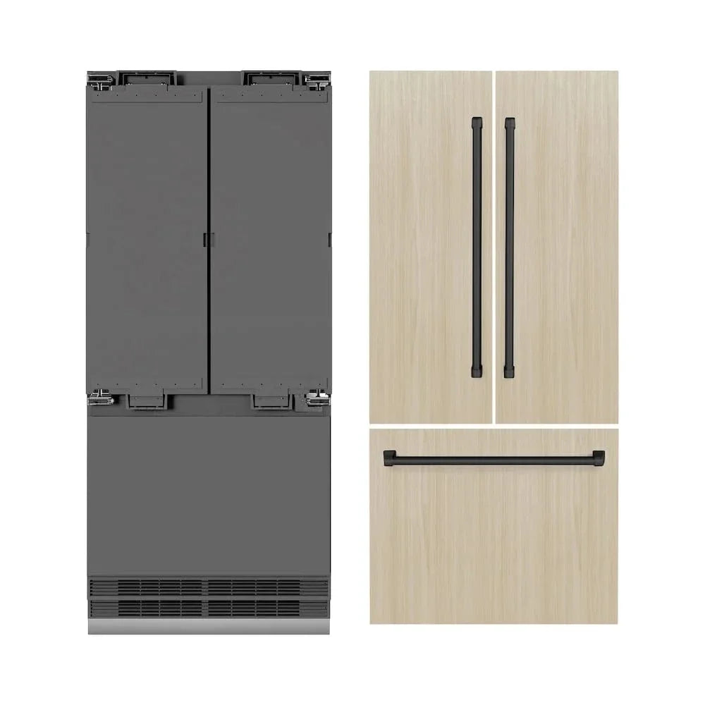 ZLINE 36" Panel Ready Built-In Bottom Freezer Refrigerator,Water Dispenser, Ice Maker,Graphite Gray, Matte Black GRBIVZ-36-MB