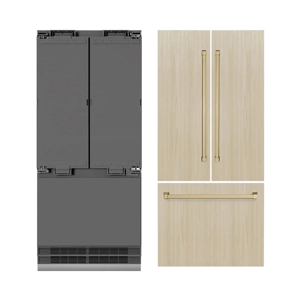 ZLINE 36" Panel Ready Built-In Bottom Freezer Refrigerator,Water Dispenser, Ice Maker,Graphite Gray, Champagne Bronze GRBIVZ-36-CB