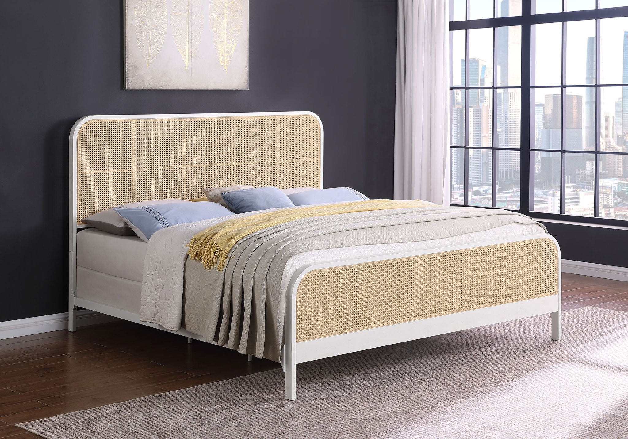 Lanewood Open Cane Webbing Metal Eastern King Bed White