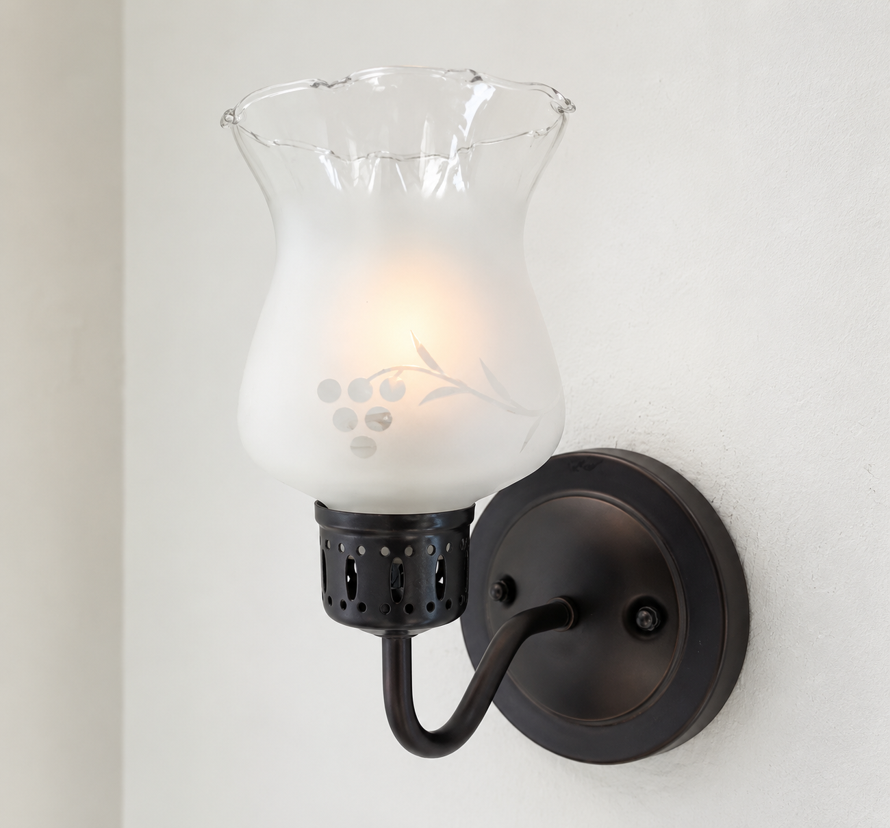 RETRO Etched Antique 1960's Glass Wall Sconce Light Fixture