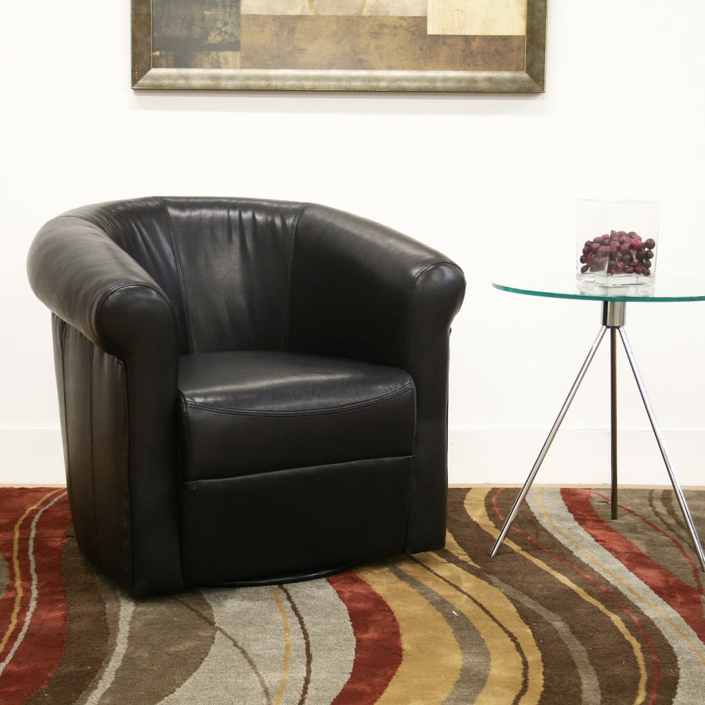 Baxton Studio Julian Black Brown Faux Leather Club Chair with 360 Degree Swivel