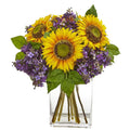 Sunflower and Lilac Artificial Arrangement in Vase
