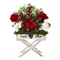 26" Hydrangea, Phalaenopsis Orchid and Holly Berry Artificial Arrangement in Drawer Planter