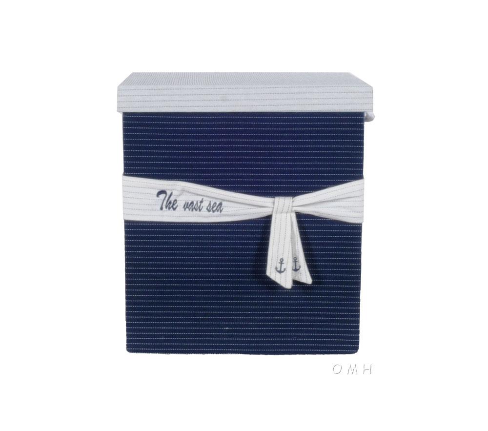 Anne Home - Set of 5 Blue Fabric Basket With Bow Decoration