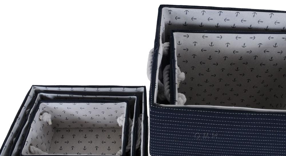 Anne Home - Set of 5 Blue Fabric Basket With Bow Decoration