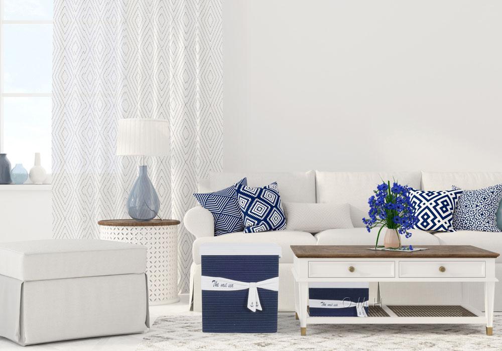 Anne Home - Set of 5 Blue Fabric Basket With Bow Decoration