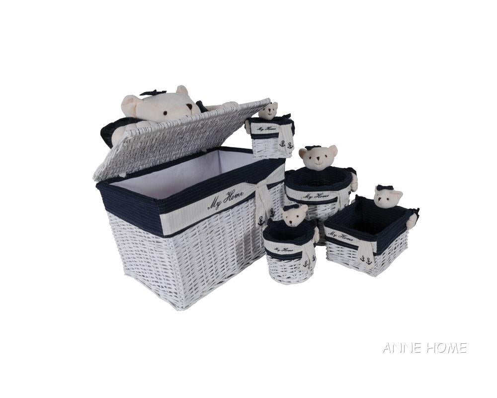 Anne Home - Set of 5 Rectangular Willow Baskets Bear Design