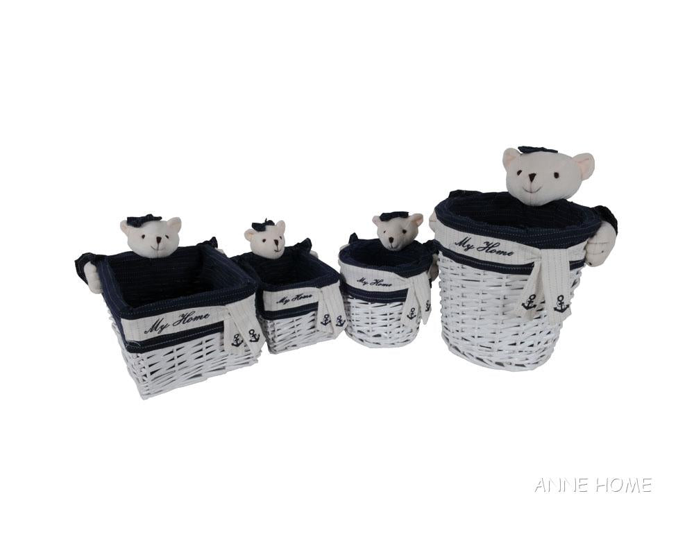 Anne Home - Set of 5 Rectangular Willow Baskets Bear Design