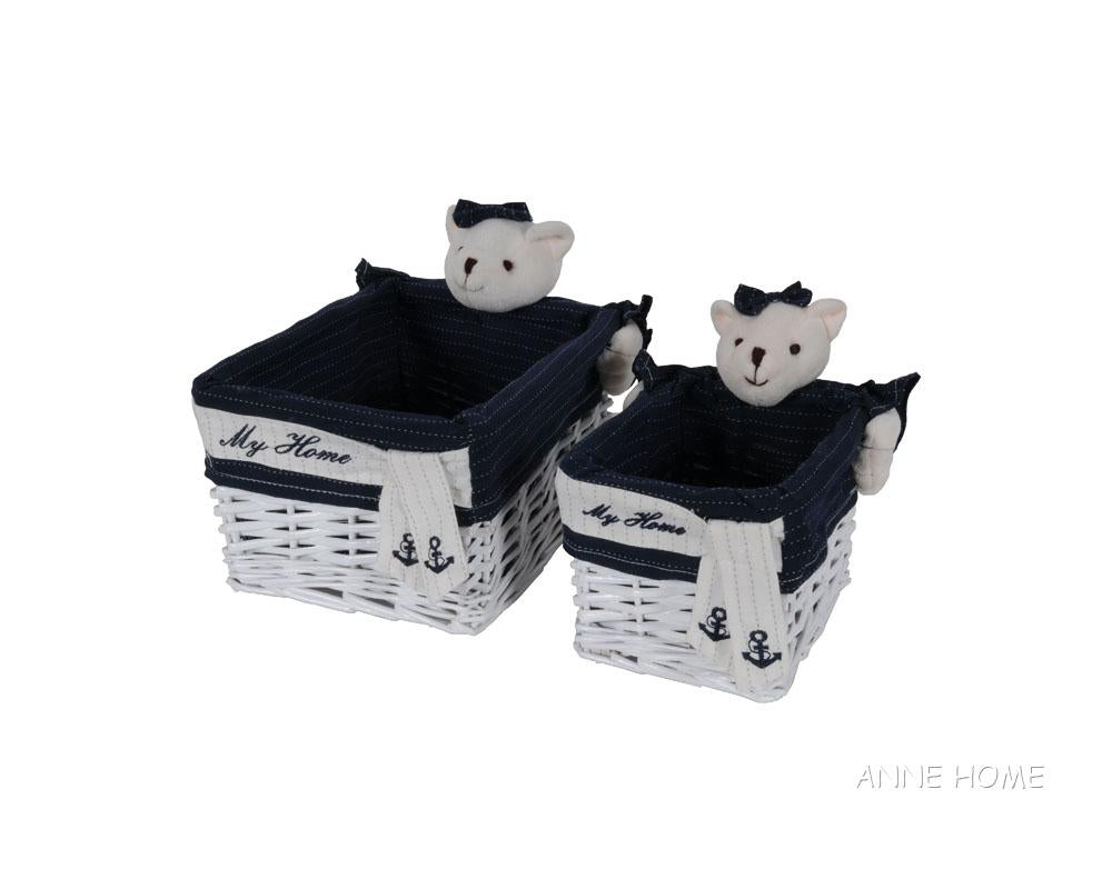 Anne Home - Set of 5 Rectangular Willow Baskets Bear Design
