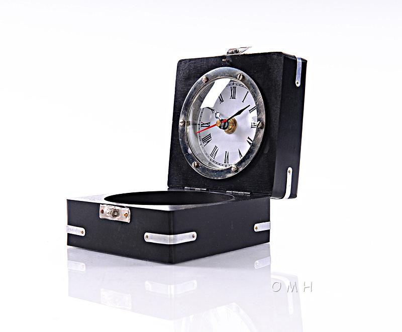 Brass Compass & Clock W/Wooden Case