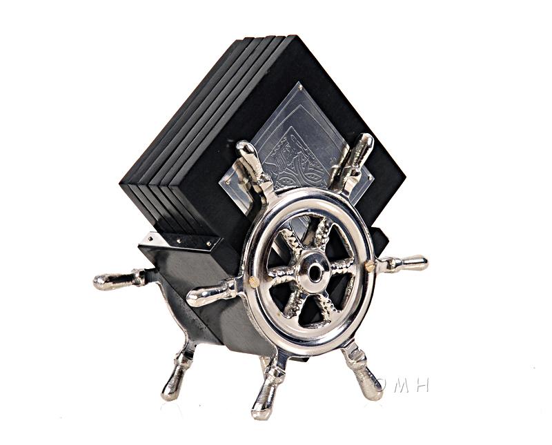 Alum/ Wood Coaster S/6 On Ship Wheel
