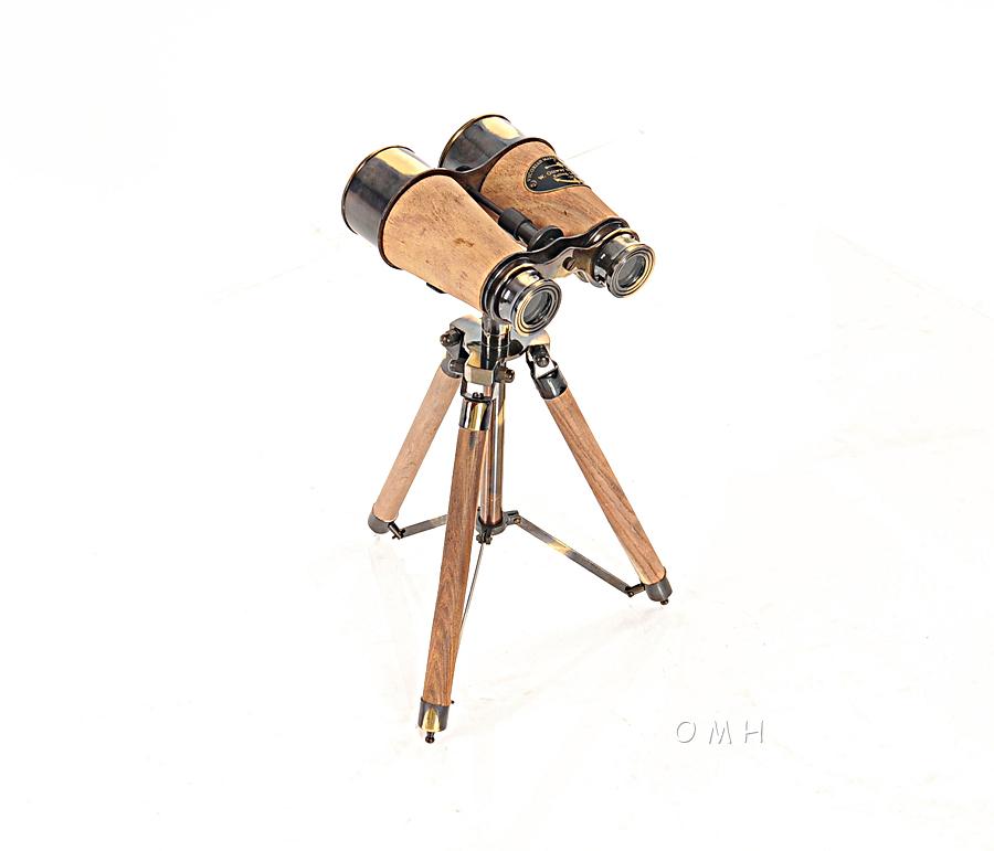 Wood/Brass Binocular On Stand