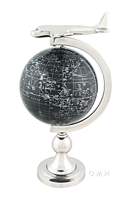 Airplane On Globe W Brass Stand