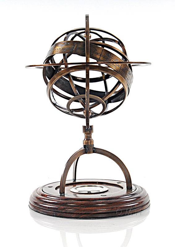 Brass Armillary With Compass On Wood Base