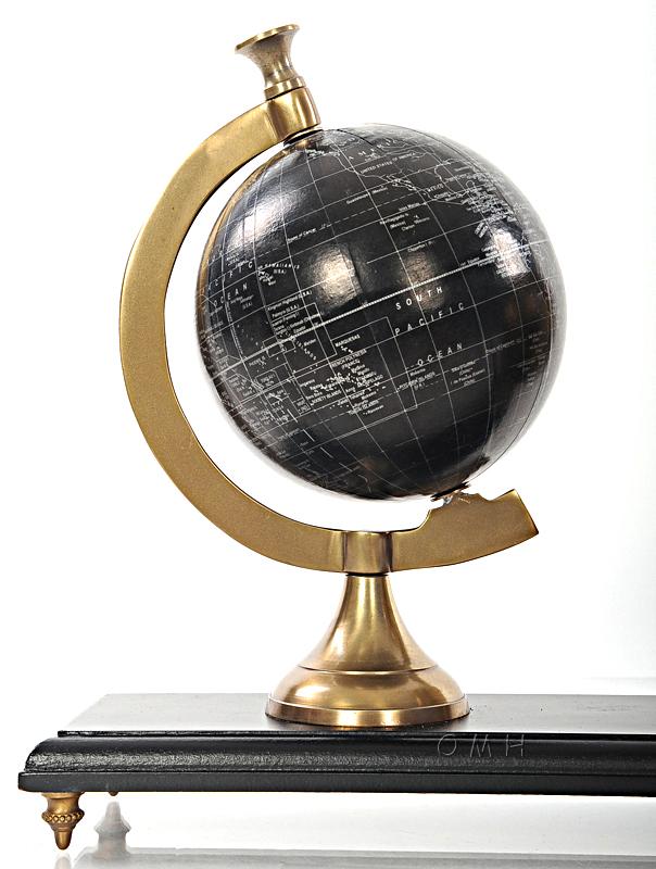 Armillery/Clock & Globe On Wood Base