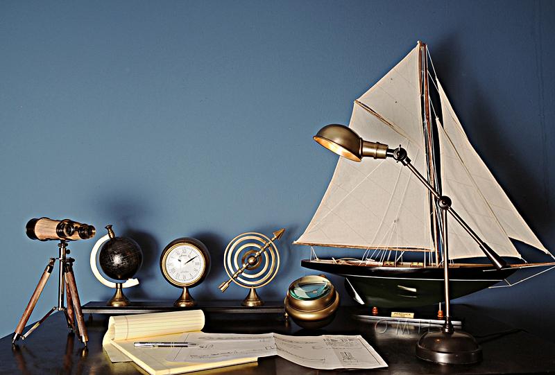 Armillery/Clock & Globe On Wood Base