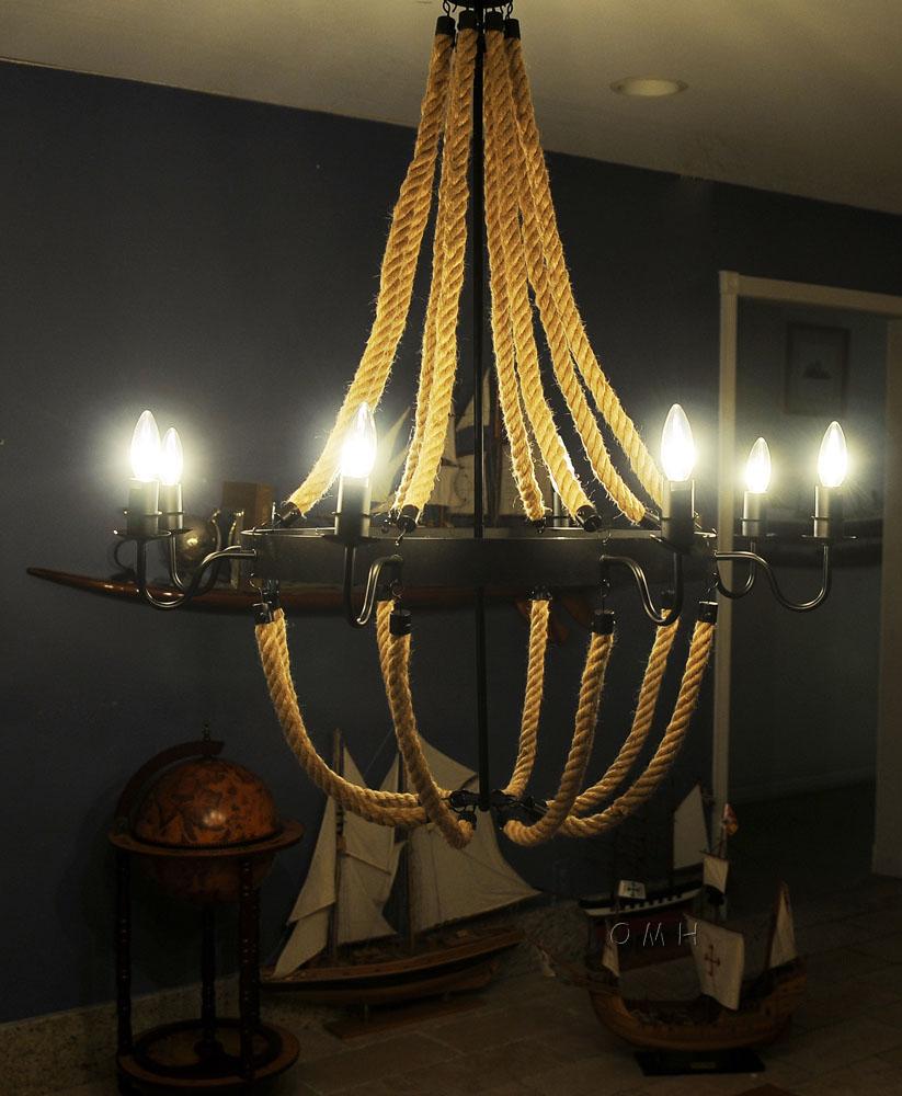 Large Rope Pendant Lamp - 8 Bulbs