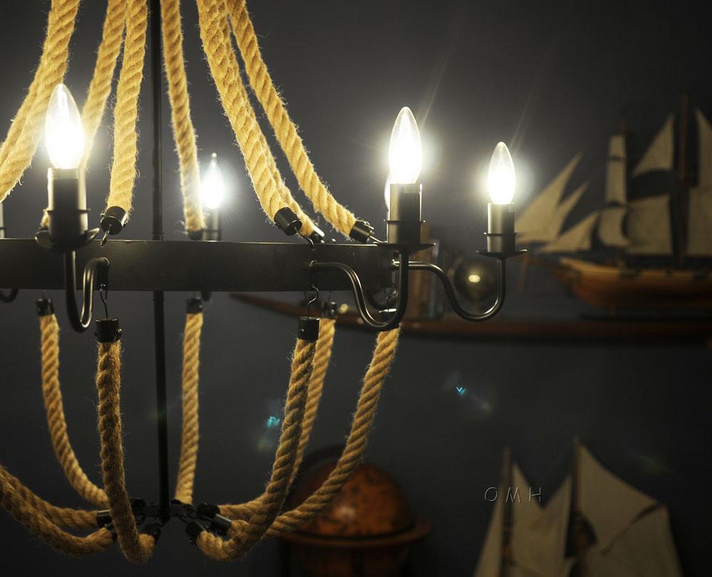 Large Rope Pendant Lamp - 8 Bulbs