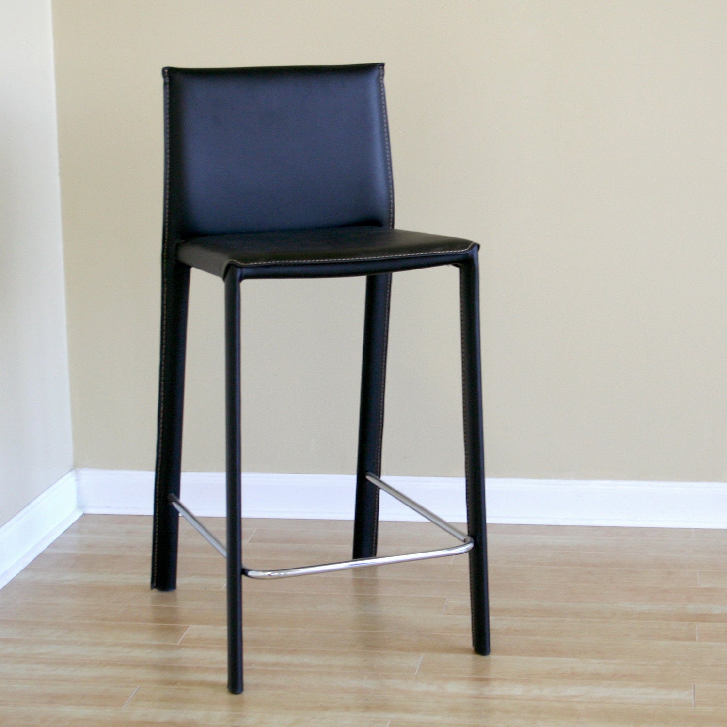 Baxton Studio Crawford Black Leather Counter Height Stool (Set of 2)
