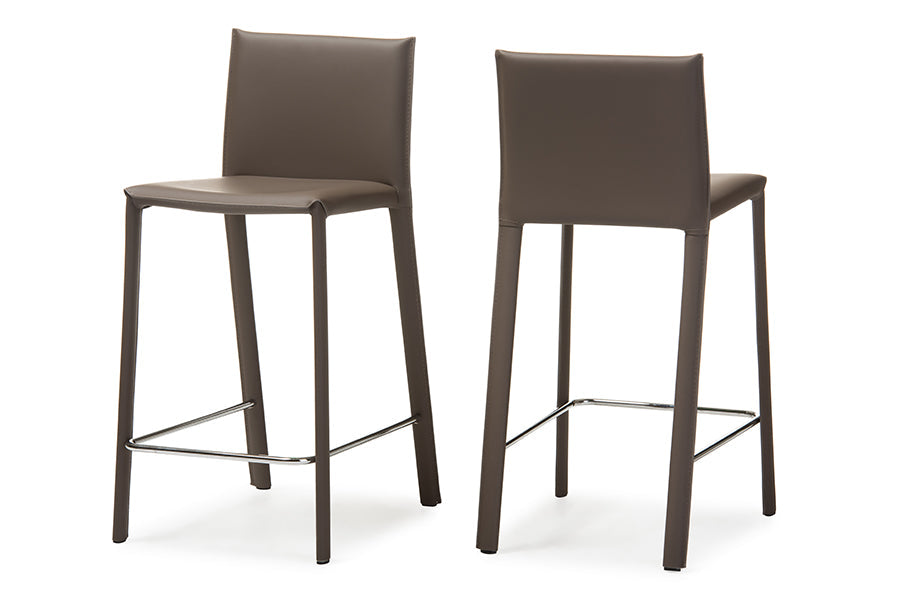 Baxton Studio Crawford Modern and Contemporary Taupe Leather Upholstered Counter Height Stool (Set of 2)