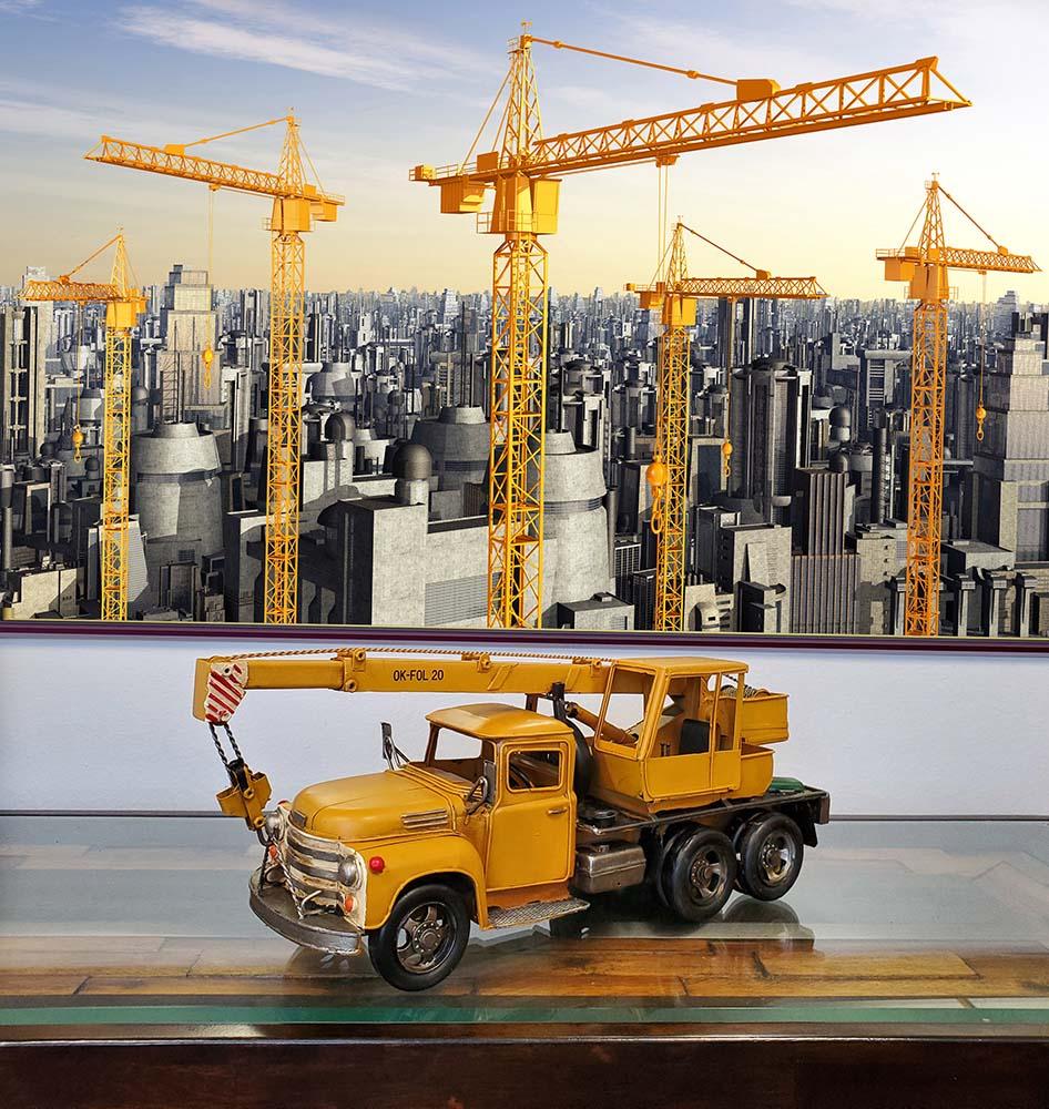 Metal Handmade Tin Crane Truck Model
