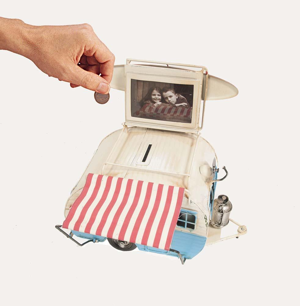 Classic Camper with photo frame piggy bank Metal