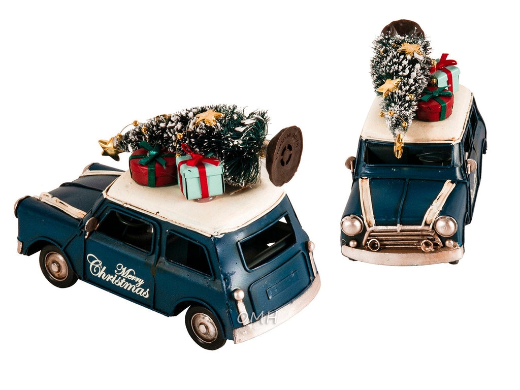 Handmade 1960s Mini Cooper Christmas Car Model Set of 2